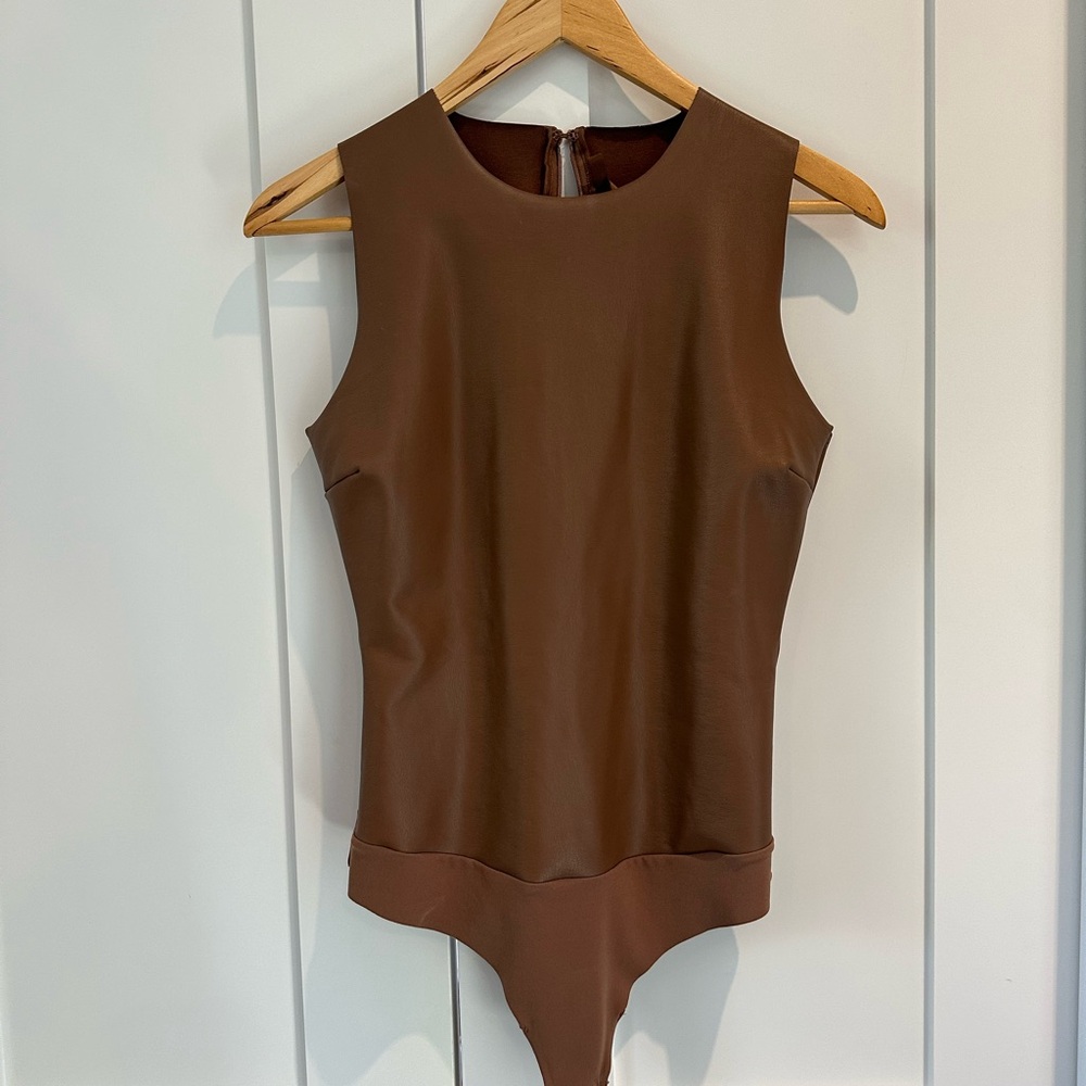 SKIMS Faux leather Brown Sleeveless Bodysuit